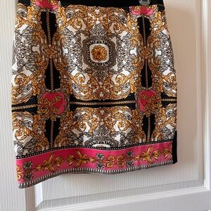 Elegant Baroque Print Skirt - Black, Gold, Pink